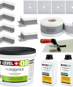 Dichtset Flüssigfolie 12kg Dichtband Tiefgrund für Bad + Zahnglätter 6mm LEVEL+ SET103