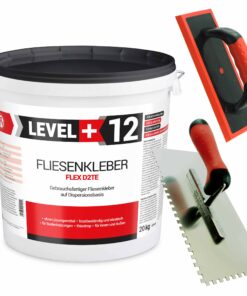 Fliesenkleber Flex 20kg + Fugbrett + Zahnglätter Dispersionskleber Profi LEVEL+ SET204