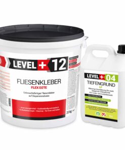 Fertig Flexkleber 20kg + Tiefengrund 5L Dispersionkleber Weiß Steinkleber LEVEL+ SET208