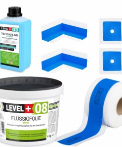 Dichtset Duschabdichtung Flüssigfolie 4kg Innenecke Dichtband Bad Dusche Küche LEVEL+ SET300