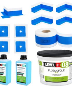 Dichtset Duschabdichtung Flüssigfolie 9,5kg Innenecke Dichtband Bad Dusche Küche LEVEL+ SET320