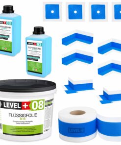 Dichtset Duschabdichtung Flüssigfolie 12kg Innenecke Dichtband Bad Dusche Küche LEVEL+ SET321