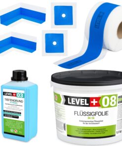 Dichtset Duschabdichtung Flüssigfolie 9,5kg Innenecke Dichtband Bad Dusche Küche LEVEL+ SET323