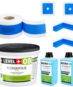 Dichtset Duschabdichtung Flüssigfolie 12kg Innenecke Dichtband Bad Dusche Küche LEVEL+ SET324