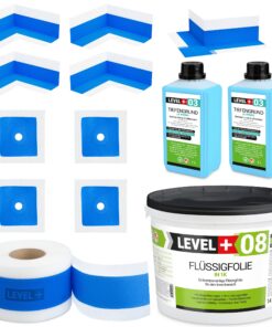Dichtset Duschabdichtung Flüssigfolie 14kg Innenecke Dichtband Bad Dusche Küche LEVEL+ SET325