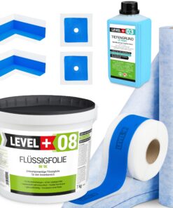 Dichtset Duschabdichtung Flüssigfolie 7kg Innenecke Dichtband Bad Dusche Küche LEVEL+ SET328