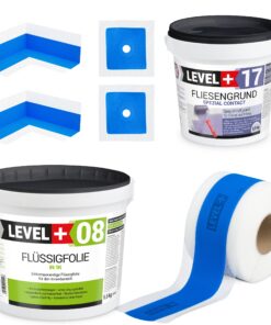 Dichtset Bad Dusche Flüssigfolie 5,5kg Fliesengrund 1,5kg Innenecke Dichtband LEVEL+ SET332
