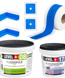 Dichtset Bad Dusche Flüssigfolie 4kg Fliesengrund 1,5kg Innenecke Dichtband LEVEL+ SET334
