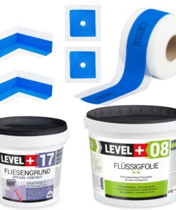 Dichtset Bad Dusche Flüssigfolie 8kg Fliesengrund 1,5kg Innenecke Dichtband LEVEL+ SET335