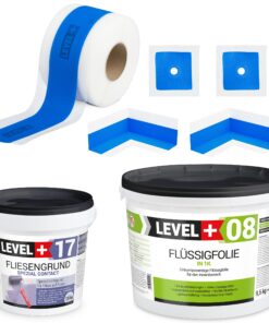 Dichtset Bad Dusche Flüssigfolie 9,5kg Fliesengrund 1,5kg Innenecke Dichtband LEVEL+ SET336