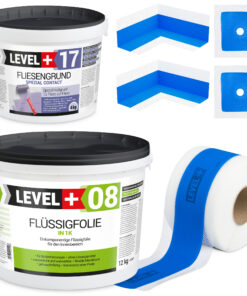 Dichtset Bad Dusche Flüssigfolie 12kg Fliesengrund 4kg Innenecke Dichtband LEVEL+ SET337