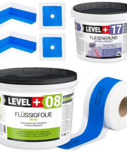 Dichtset Bad Dusche Flüssigfolie 12kg Fliesengrund 4kg Innenecke Dichtband LEVEL+ SET338