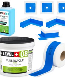 Dichtset Duschabdichtung Flüssigfolie 7kg Innenecke Dichtband Bad Dusche Küche LEVEL+ SET342