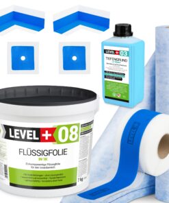 Dichtset Duschabdichtung Flüssigfolie 7kg Innenecke Dichtband Bad Dusche Küche LEVEL+ SET344