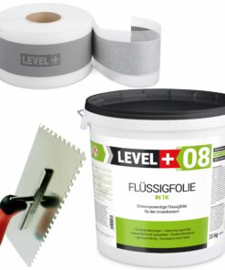 Dichtset Badabdichtung Dichtfolie Duschelement Dichtband Flüssigfolie 20kg + Zahnglätter Edelstahl LEVEL+ SET49