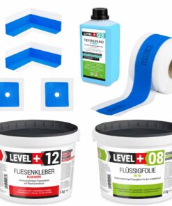 Abdichtung Set Kleber 5kg Flüssigfolie 4kg Dichtband Duschabdichtung Bad LEVEL+ SET500