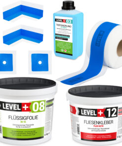 Abdichtung Set Kleber 5kg Flüssigfolie 5,5kg Dichtband Duschabdichtung Bad LEVEL+ SET501