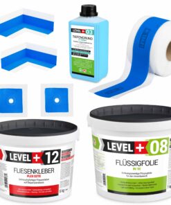 Abdichtung Set Kleber 5kg Flüssigfolie 7kg Dichtband Duschabdichtung Bad LEVEL+ SET502