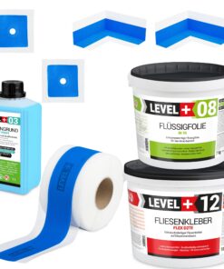 Abdichtung Set Kleber 7kg Flüssigfolie 10kg Dichtband Duschabdichtung Bad LEVEL+ SET503