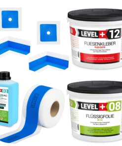 Abdichtung Set Kleber 10kg Flüssigfolie 9,5kg Dichtband Duschabdichtung Bad LEVEL+ SET504