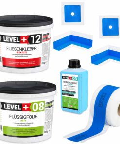 Abdichtung Set Kleber 15kg Flüssigfolie 12kg Dichtband Duschabdichtung Bad LEVEL+ SET505