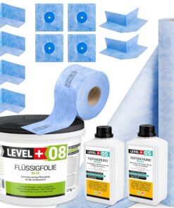 Dichtset Flüssigfolie 12kg Dichtband Dichtbahn 2m Bad 10m2 Abdichtung LEVEL+ SET59