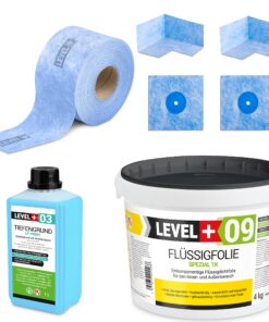 Dichtset Flussigfolie 4kg Dusche und Balkonabdichtung Innen Außen LEVEL+ SET61