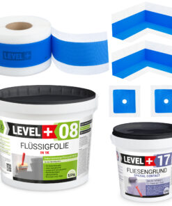 Dichtset Bad Dusche Flüssigfolie 5,5kg Fliesengrund 1,5kg Innenecke Dichtband LEVEL+ SET332