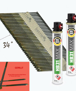 SET Streifennägel 34° R-Kopf blank 3,1x90mm gerillt 2500 Nägel + 2x Gas 165mm HB31