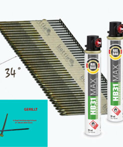 SET Streifennägel 34° D-Kopf blank 2,8x63mm 3000St. gerillt HB43 + 2x Gaskartusche 165mm HB31