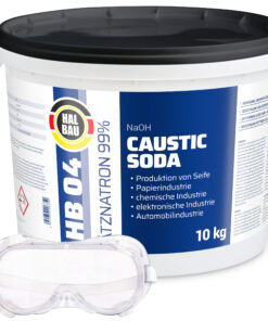 Rohrreiniger Ätzsoda Ölfarbentferner Eimer 10kg kaustisches Soda Natronlauge + Schutzbrille Arbeitskomfort Set HB04