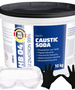 Ätzsoda Rohrreiniger Eimer 10kg Abflussfrei kaustisches Soda Natronlauge + Schutzbrille + Nitrillhandschuhe Arbeitskomfort Set HB04