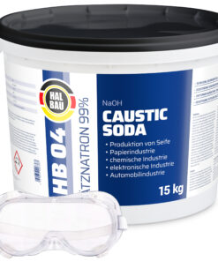 Rohrreiniger Ätzsoda Ölfarbentferner Eimer 15kg kaustisches Soda Natronlauge + Schutzbrille Arbeitskomfort Set HB04