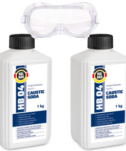 Rohrreiniger Ätzsoda Ölfarbentferner 2x1kg Flasche kaustisches Soda Natronlauge + Schutzbrille Arbeitskomfort Set HB04