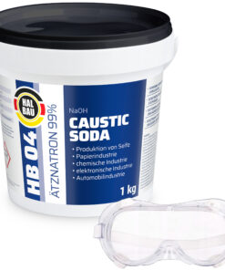 Rohrreiniger Ätzsoda Ölfarbentferner Eimer 1kg kaustisches Soda Natronlauge + Schutzbrille Arbeitskomfort Set HB04