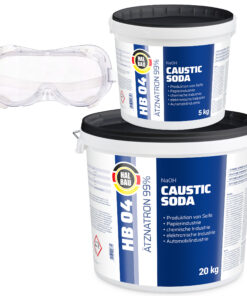 Rohrreiniger Ätzsoda Ölfarbentferner Eimer 20+5kg kaustisches Soda Natronlauge + Schutzbrille Arbeitskomfort Set HB04