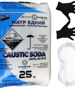 Ätzsoda Rohrreiniger Sack 25kg Abflussfrei kaustisches Soda Natronlauge + Schutzbrille + Nitrillhandschuhe Arbeitskomfort Set HB04