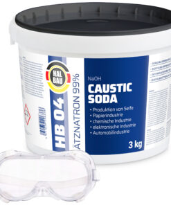 Rohrreiniger Ätzsoda Ölfarbentferner Eimer 3kg kaustisches Soda Natronlauge + Schutzbrille Arbeitskomfort Set HB04