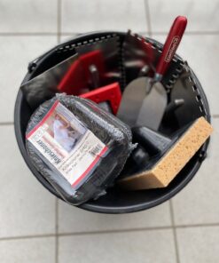 Fliesenlegerset 9teilig Baueimer 16L Zahnkellen Glättekelle Holzgriff Waschbrett Knieschützer Schwarz Fugbrett ConToo CT02