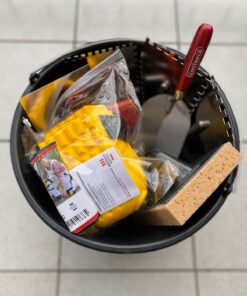 Fliesenlegerset 9teilig Waschset Fugbrett Zahnkellen Holzgriff Waschbrett Knieschützer Gelb Baueimer ConToo CT02