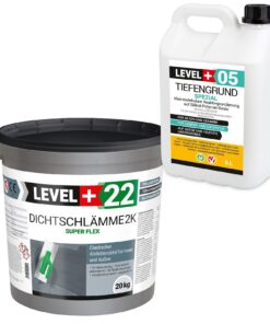 Dichtschlämme 20kg Abdichtmörtel 2K Flex Pool Terrasse Dusche Außen Innen L+22 + Tiefengrund 5L