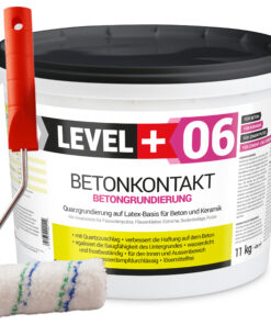 Betonkontakt Haftbrücke Putzgrund Grundierung Betongrundierung 11Kg + Farbroller 10cm Mikrofaser LEVEL+06