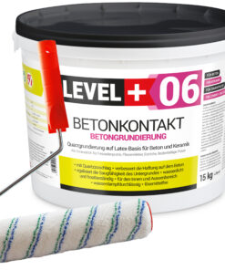Betonkontakt Haftbrücke Putzgrund Grundierung Betongrundierung 15Kg + Farbroller 25cm Mikrofaser LEVEL+06