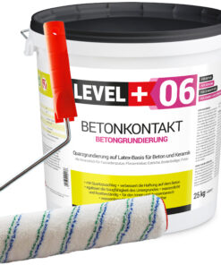 Betonkontakt Haftbrücke Putzgrund Grundierung Betongrundierung 25Kg + Farbroller 25cm Mikrofaser LEVEL+06