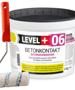 Betonkontakt Haftbrücke Putzgrund Grundierung Betongrundierung 4Kg + Farbroller 10cm Mikrofaser LEVEL+06
