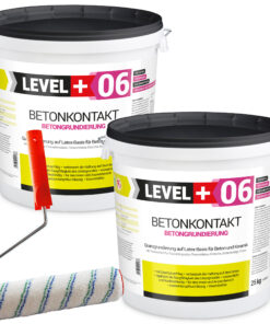 Betonkontakt Haftbrücke Putzgrund Grundierung Betongrundierung 50Kg + Farbroller 25cm Mikrofaser LEVEL+06