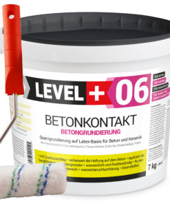 Betonkontakt Haftbrücke Putzgrund Grundierung Betongrundierung 7Kg + Farbroller 10cm Mikrofaser LEVEL+06