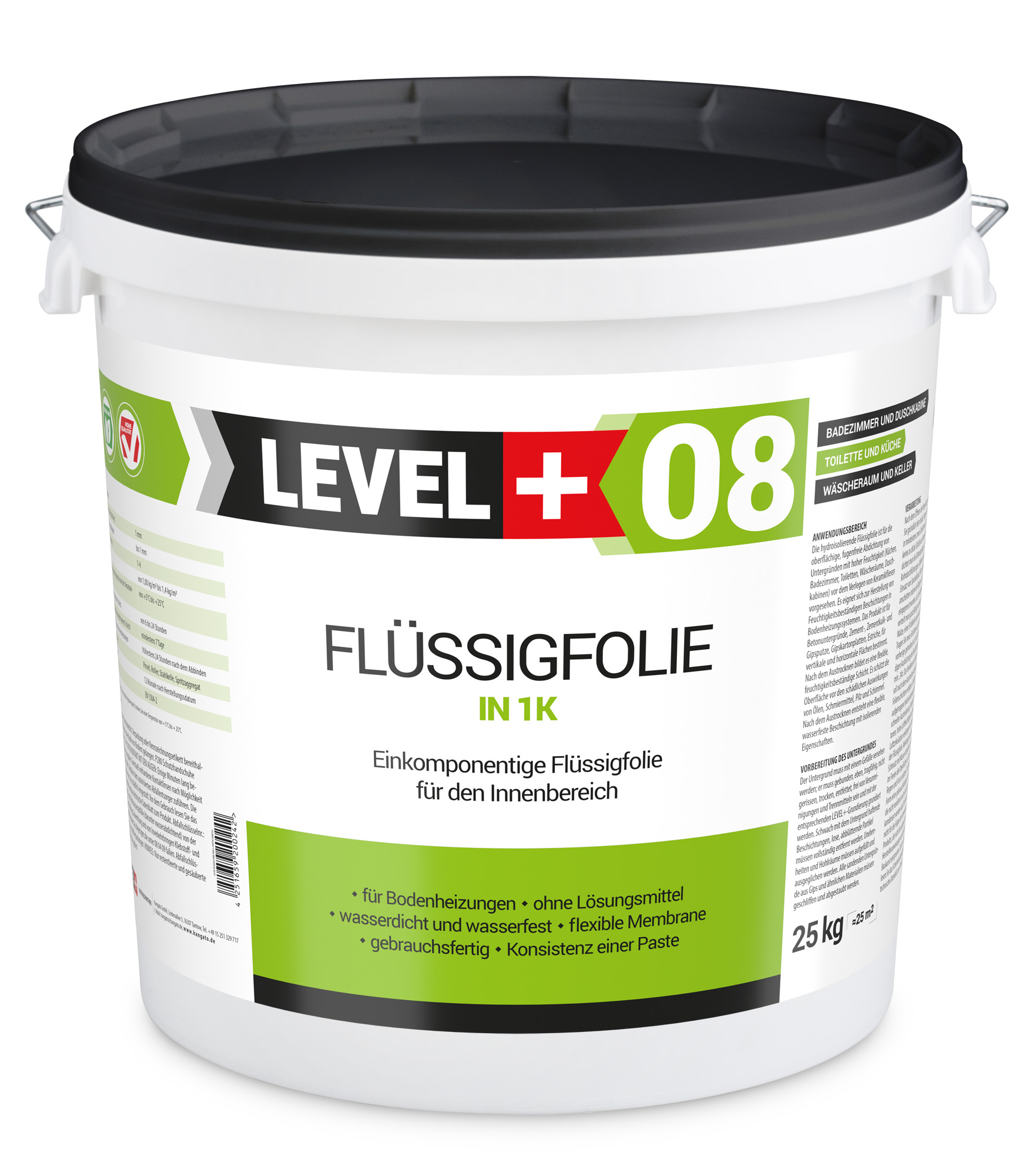 Flüssigfolie in 1K Dichtfolie Abdichtfolie Abdichtung Bad Dusche Küche Wasserdicht 50Kg + Farbroller 25cm LEVEL+08 – Bild 2