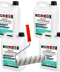 Tiefengrund Acryl 20L Grundierung Verfärbungsfrei Lösungsmittelfrei unter Farben Tapeten + Farbroller 25cm LEVEL+02