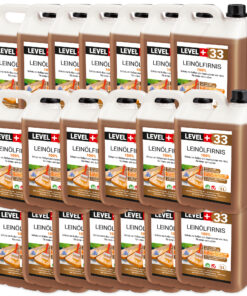 Leinöl Firnis 100 Liter, Holzschutz, Doppelt Gekocht, Holzpflege, Holzöl, Schnelle Trocknung, Natürlicher Holzschutz, Harzfrei LEVEL+33